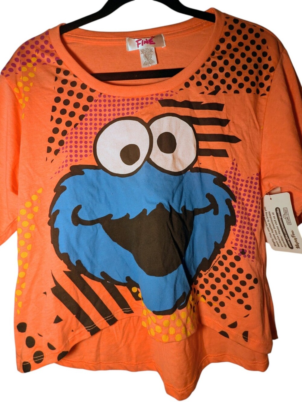 NWT Mighty Fine Sesame Street Cookie Monster Graphic Tee Coral High-Low Size L